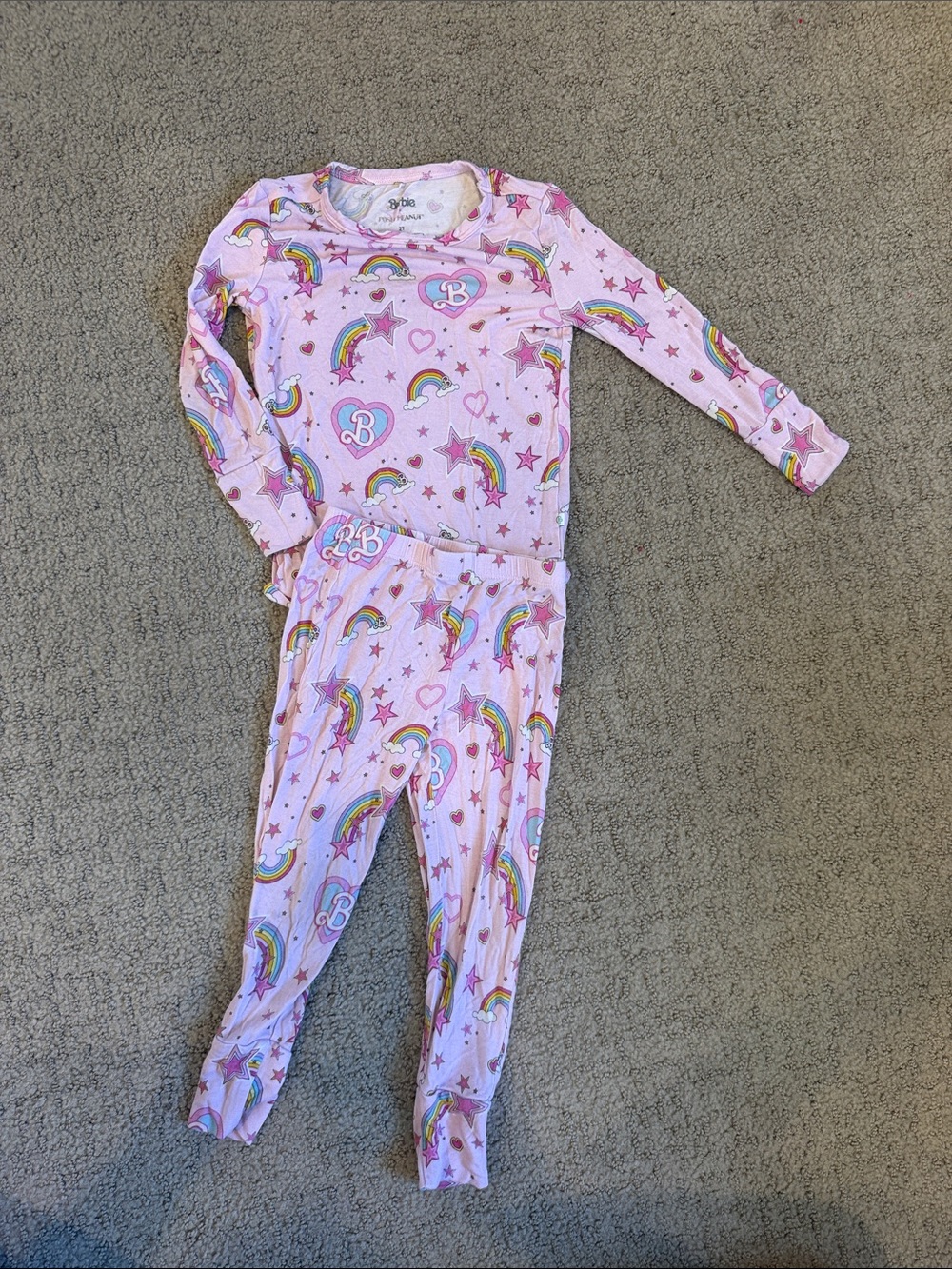 Posh Peanut x Barbie Pink Rainbow & Hearts Kids two-Piece Pajama Set